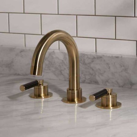 Senska 3-Hole Bath Filler - Deck Mounted - Black Lever - Brushed Brass