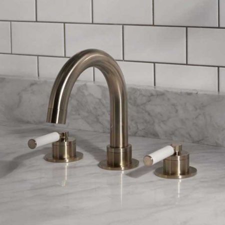 Senska 3-Hole Bath Filler - Deck Mounted - White Lever - Brushed Nickel