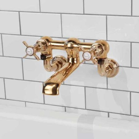 Aysgarth Bath Filler Tap Wall Mounted X Top Living Brass