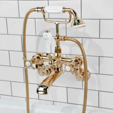 Aysgarth Bath Shower Mixer Wall Mounted X Top Polished Brass
