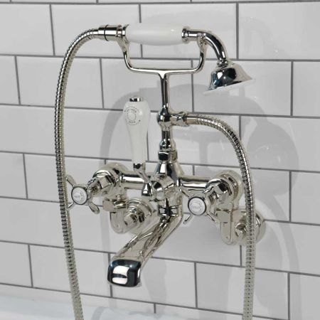 Aysgarth Bath Shower Mixer Wall Mounted X Top Polished Nickel