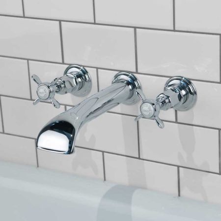 Aysgarth - 3-Hole Bath Filler - Wall Mounted - X-Top - Chrome