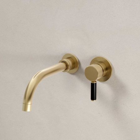 Senska - 2-Hole Basin Mixer - Wall Mounted - Black Lever - Brushed Brass