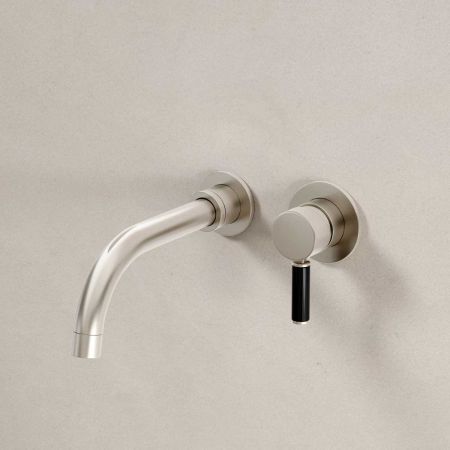 Senska - 2-Hole Basin Mixer - Wall Mounted - Black Lever - Brushed Nickel