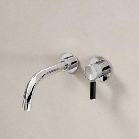 Senska - 2-Hole Basin Mixer - Wall Mounted - Black Lever - Chrome