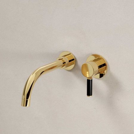 Senska - 2-Hole Basin Mixer - Wall Mounted - Black Lever - Polished Brass