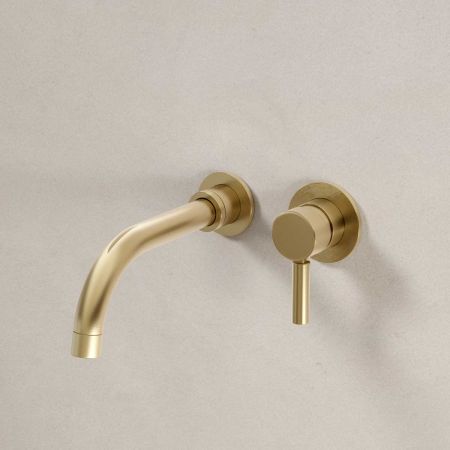 Senska - 2-Hole Basin Mixer - Wall Mounted - Metal Lever - Brushed Brass