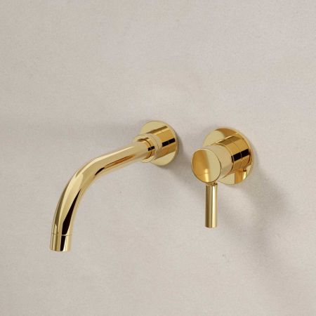 Senska - 2-Hole Basin Mixer - Wall Mounted - Metal Lever - Polished Brass