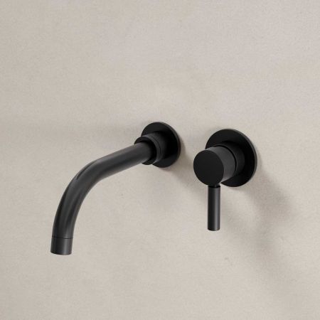 Senska - 2-Hole Basin Mixer - Wall Mounted - Metal Lever - Matt Black