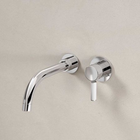 Senska - 2-Hole Basin Mixer - Wall Mounted - White Lever - Chrome