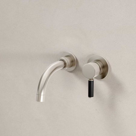 Senska - 2-Hole Basin Mixer - Wall Mounted - Black Lever - Short Spout - Brushed Nickel