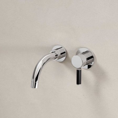 Senska - 2-Hole Basin Mixer - Wall Mounted - Black Lever - Short Spout - Chrome Finish