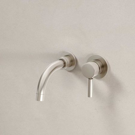 Senska - 2-Hole Basin Mixer - Wall Mounted - Metal Lever - Short Spout - Brushed Nickel