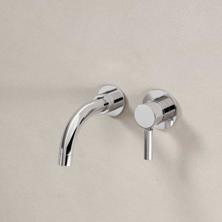 Senska - 2-Hole Basin Mixer - Wall Mounted - Metal Lever - Short Spout - Chrome Finish