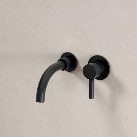 Senska - 2-Hole Basin Mixer - Wall Mounted - Metal Lever - Short Spout - Matt Black
