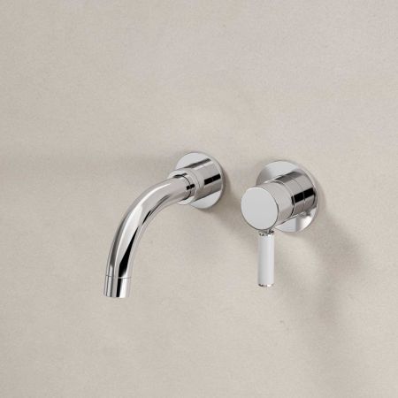 Senska - 2-Hole Basin Mixer - Wall Mounted - White Lever - Short Spout - Chrome Finish