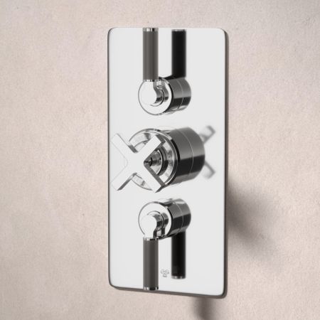 Bayor Dual Oulet Concealed Shower with Slider Rail & 500mm Wall Arm with 8" Rose - Black Lever - Chrome