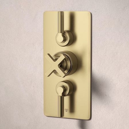 Bayor Dual Oulet Concealed Shower with Slider Rail & 500mm Wall Arm with 8" Rose - Metal Lever - Brushed Brass