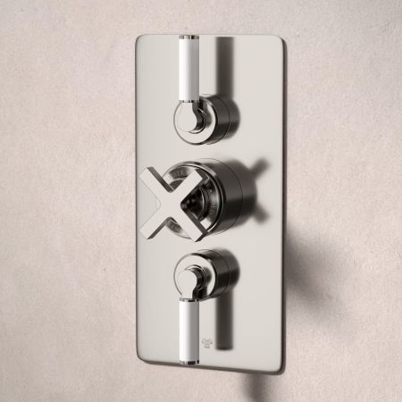 Bayor Dual Oulet Concealed Shower with Slider Rail & 500mm Wall Arm with 8" Rose - White Lever - Brushed Nickel