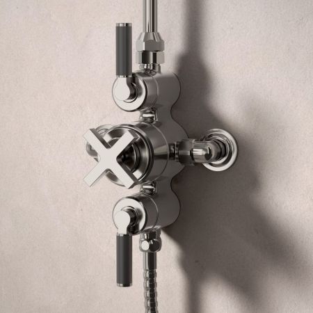 Bayor Dual Outlet Exposed Shower with Slider Rail & 8" Rose - Black Lever - Brushed Nickel