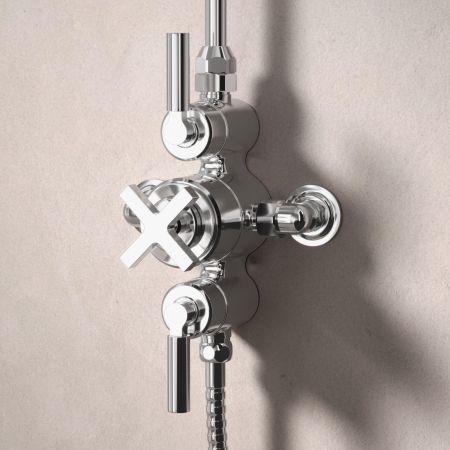 Bayor Dual Outlet Exposed Shower with Riser Mounted Handshower & 8" Rose - Metal Lever - Chrome