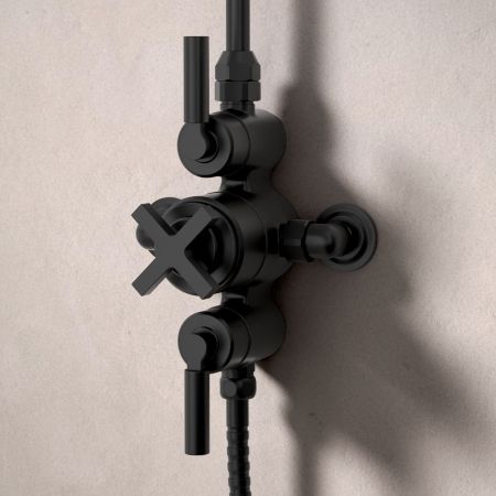 Bayor Dual Outlet Exposed Shower with Riser Mounted Handshower & 8" Rose - Metal Lever - Matt Black