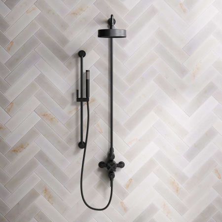 Elbe Dual Outlet Shower Kit - Exposed Valve - Matt Black Lever - Handshower Slider-Rail - Matt Black