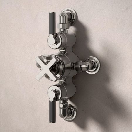 Bayor Dual Oulet Semi Exposed Shower with Slider Rail & 300mm Wall Arm with 8" Rose - Black Lever - Brushed Nickel