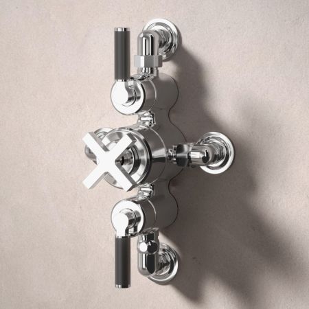 Bayor Dual Oulet Semi Exposed Shower with Slider Rail & 300mm Wall Arm with 8" Rose - Black Lever - Chrome