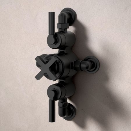 Bayor Dual Oulet Semi Exposed Shower with Slider Rail & 300mm Wall Arm with 8" Rose - Metal Lever - Matt Black