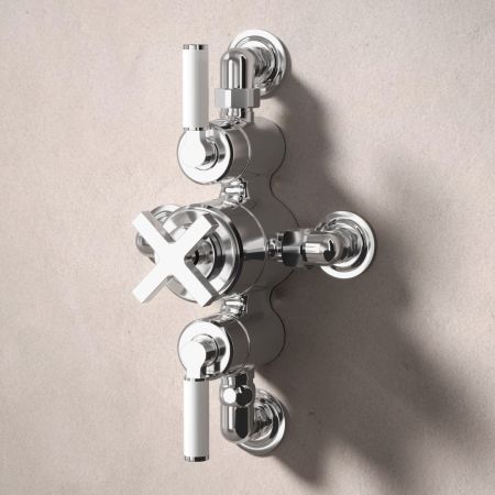 Bayor Dual Oulet Semi Exposed Shower with Slider Rail & 300mm Wall Arm with 8" Rose - White Lever - Chrome