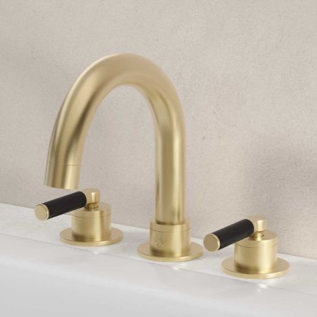 Senska 3-Hole Bath Filler - Deck Mounted - Black Lever - Brushed Brass