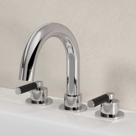 Senska 3-Hole Bath Filler - Deck Mounted - Black Lever - Chrome
