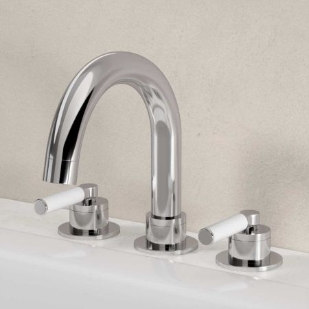 Senska 3-Hole Bath Filler - Deck Mounted - White Lever - Chrome