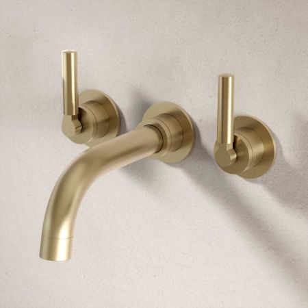 Bayor Wall Mounted 3 Hole Bath Filler - 220mm Spout - Metal Lever - Brushed Brass