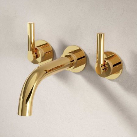 Bayor Wall Mounted 3 Hole Bath Filler - 220mm Spout - Metal Lever - Living Brass