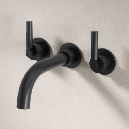 Bayor Wall Mounted 3 Hole Bath Filler - 220mm Spout - Metal Lever - Matt Black