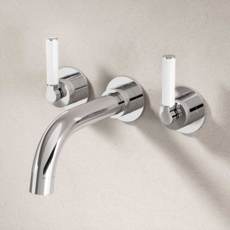 Bayor Wall Mounted 3 Hole Bath Filler - 220mm Spout - White Lever - Chrome