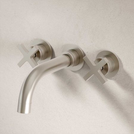 Bayor Wall Mounted 3 Hole Bath Filler - 220mm Spout - Crosshead - Brushed Nickel