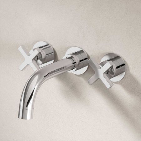 Bayor Wall Mounted 3 Hole Bath Filler - 220mm Spout - Crosshead - Chrome