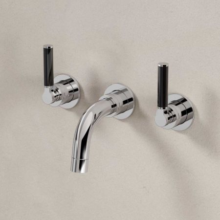 Senska - 3-Hole Basin Mixer Tap - Backsplash Basin Mounted - Black Lever - Chrome