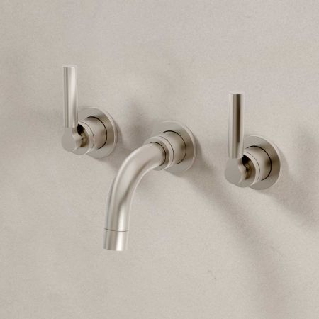 Senska - 3-Hole Basin Mixer Tap - Backsplash Basin Mounted - Metal Lever - Brushed Nickel