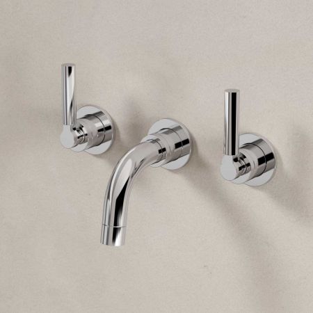 Senska - 3-Hole Basin Mixer Tap - Backsplash Basin Mounted - Metal Lever - Chrome