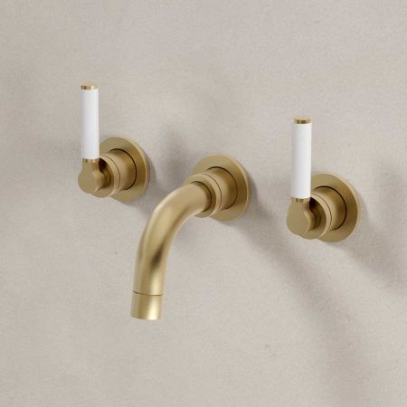 Senska - 3-Hole Basin Mixer Tap - Backsplash Basin Mounted - White Lever