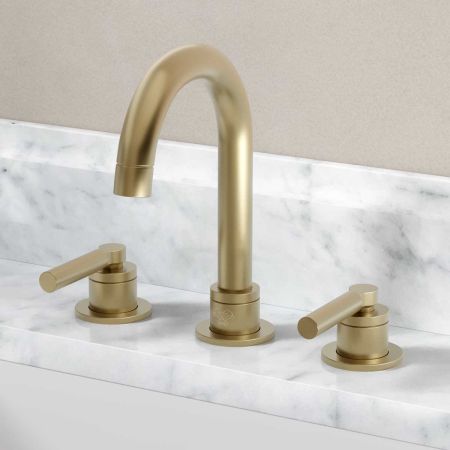 Senska - 3-Hole Basin Mixer - Deck Mounted - Metal Lever - Brushed Brass
