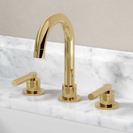 Senska - 3-Hole Basin Mixer - Deck Mounted - Metal Lever - Polished Brass