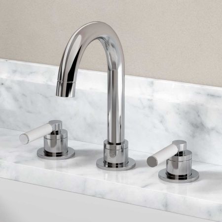 Senska - 3-Hole Basin Mixer - Deck Mounted - White Lever - Chrome