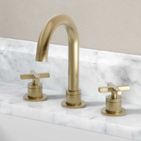 Bayor - 3-Hole Basin Mixer - Deck Mounted - Crosshead - Brushed Brass