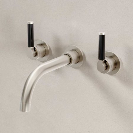 Senska - 3-Hole Basin Mixer - Wall Mounted - Black Lever - Brushed Nickel