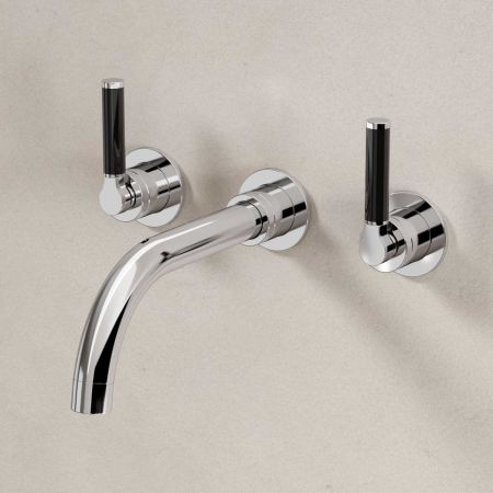 Senska - 3-Hole Basin Mixer - Wall Mounted - Black Lever - Chrome